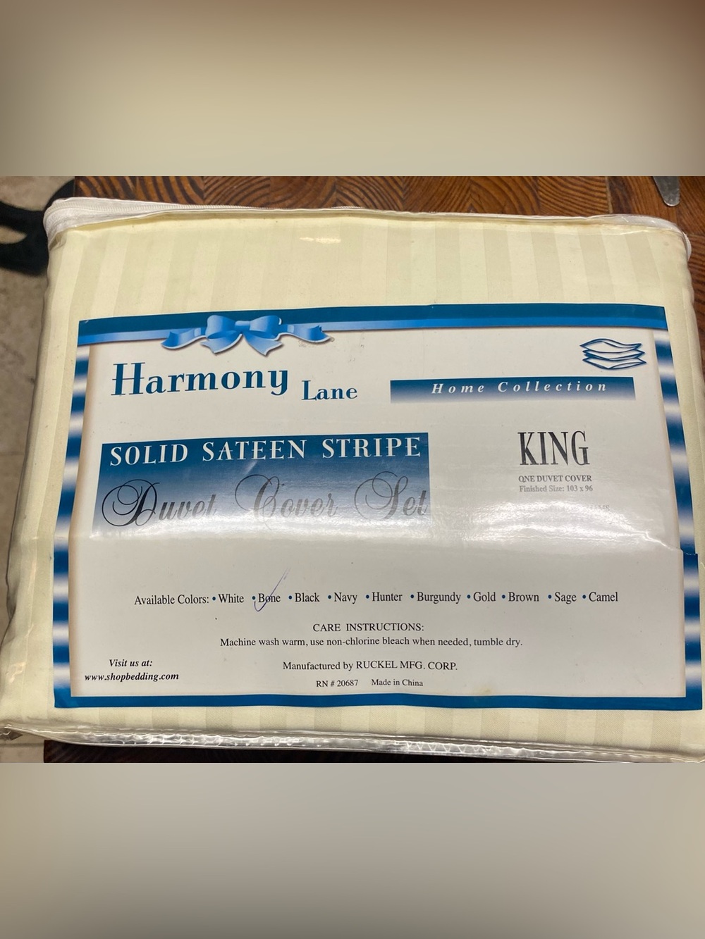 NIP Harmony Lane King Duvet Cover Set Sateen Stripe Bone Cream Vintage